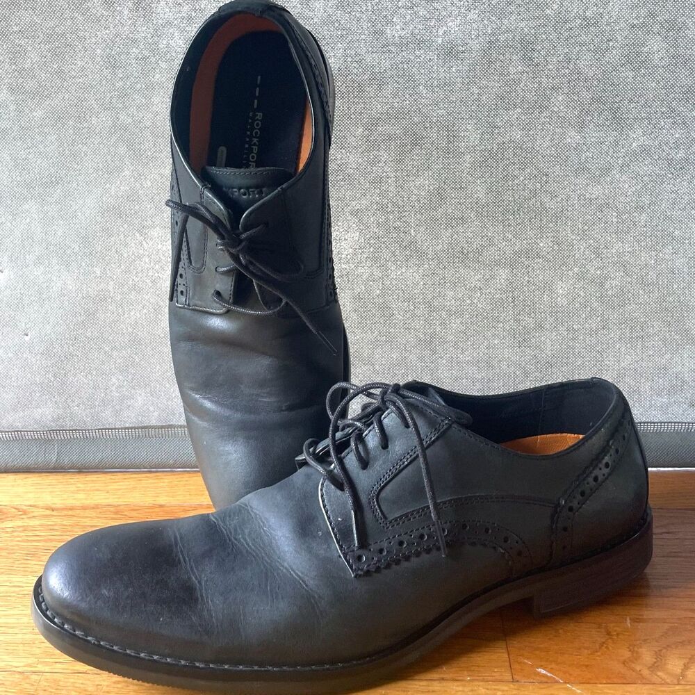 Rockport Walkability Adiprene Mens 11 Black Leather Lace Up Dress Comfort Shoes